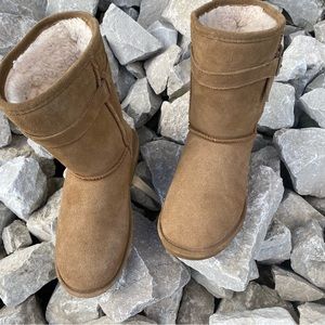 Bearpaw Eva Short Womens Suede Fur Sheepskin Boots, Size 8